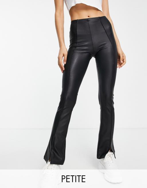 Topshop Petite wetlook split front flare in black