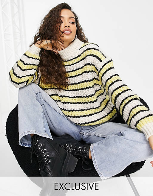 Women Topshop Petite yellow and white stripe knitted jumper 