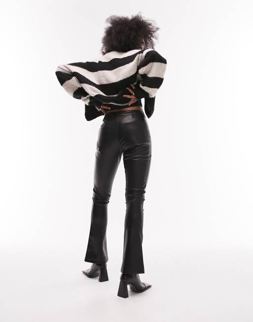 Topshop Petite zip front skinny flares with split hem in black, 2 of 4