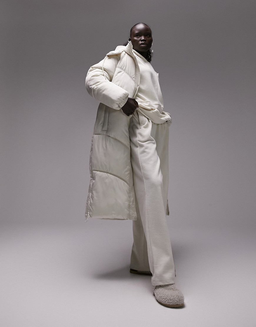 Topshop Petitie longline puffer jacket in off white