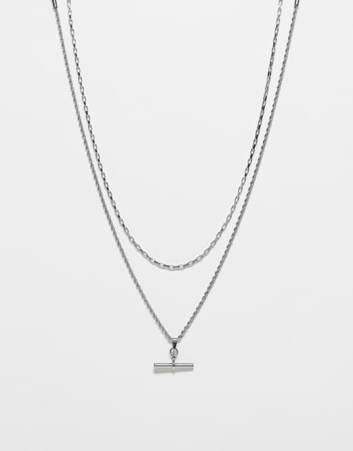 Topshop - Petra - Confezione da 2 collane in acciaio inossidabile resistente all'acqua con chiusura a T color argento
