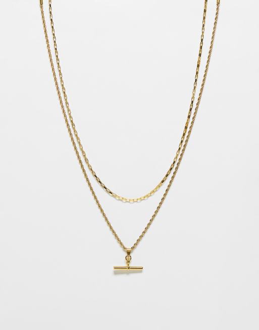 Topshop - Petra - Confezione da 2 collane in acciaio inossidabile resistente all'acqua con dettaglio a T color oro