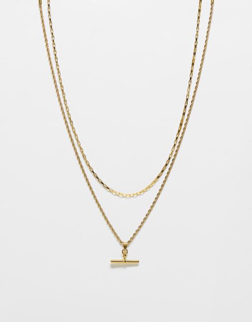  Topshop Petra waterproof stainless steel T-bar 2 pack necklace set in gold