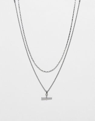 Topshop Petra waterproof stainless steel T-bar 2 pack necklace set in silver