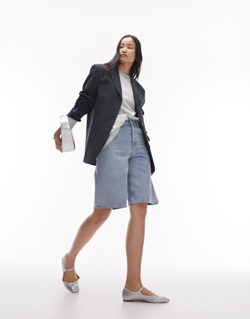 Topshop – Petroleumblå blazer i oversize med axelvaddar, del av set, 3 av 4