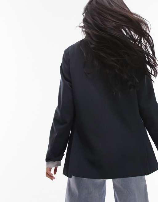 Topshop – Petroleumblå blazer i oversize med axelvaddar, del av set, 4 av 4