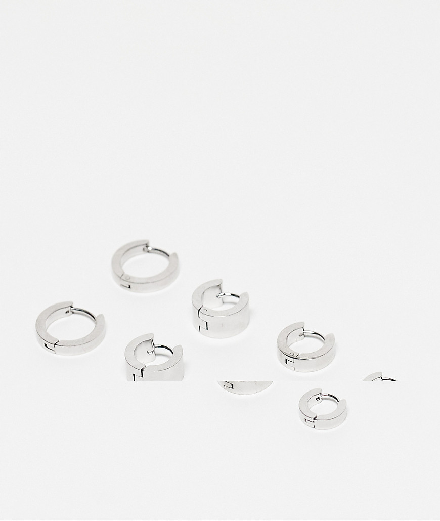 Peyton waterproof stainless steel pack of 4 hoop earrings in silver tone