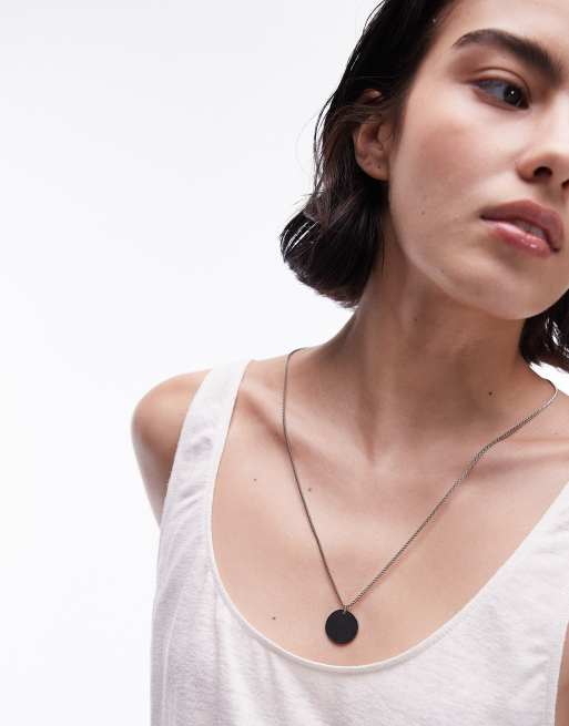 Topshop - Phineas - Collana color argento in acciaio inossidabile resistente all'acqua con ciondolo