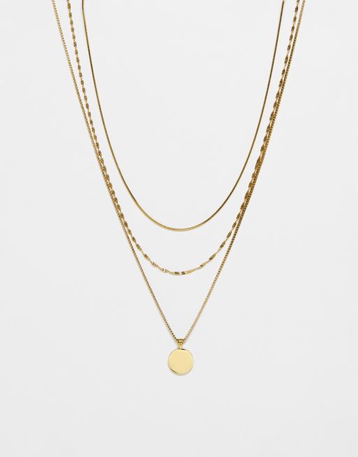 Topshop - Phoebe - Confezione da 3 collane in acciaio inossidabile resistente all'acqua color oro con ciondolo