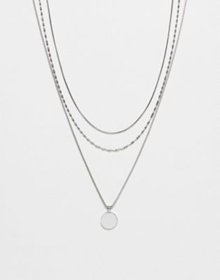 Topshop Phoebe waterproof 3 pack of necklaces with pendant in silver tone - ASOS Price Checker