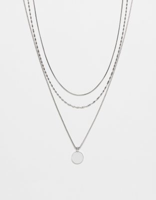 Topshop Phoebe Waterproof 3 Pack Of Necklaces With Pendant In Silver Tone