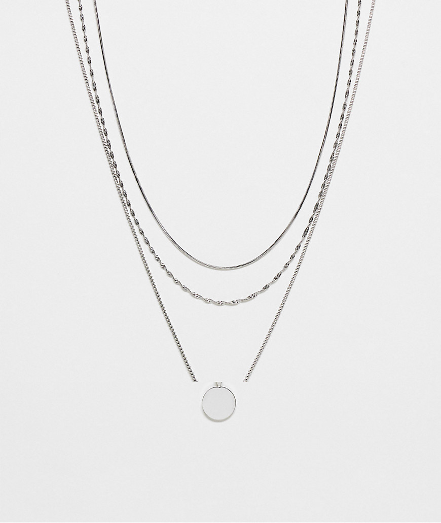 Topshop Phoebe Waterproof 3 Pack Of Necklaces With Pendant In Silver Tone