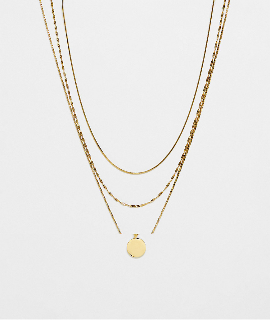 Topshop Phoebe waterproof stainless steel 3 pack of necklaces with pendant in gold tone