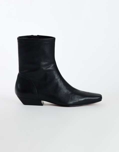 Topshop Phoenix real leather chiselled ankle boot in black - view 1