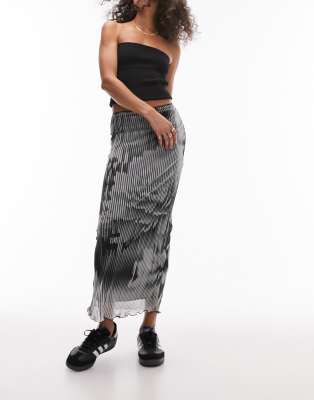 Topshop Photographic Split Mesh Midi Skirt In Mono-multi