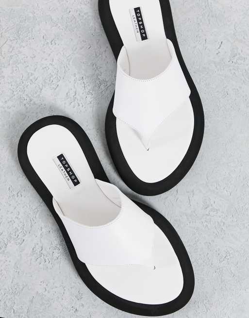 Topshop Pia leather toe post sandals in white ASOS