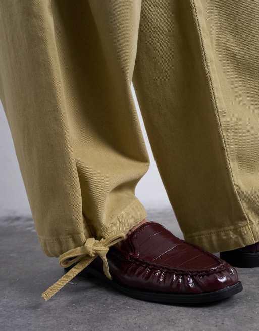 Topshop – Piaskowe spodnie z balonowymi nogawkami i troczkami, 3 z 5