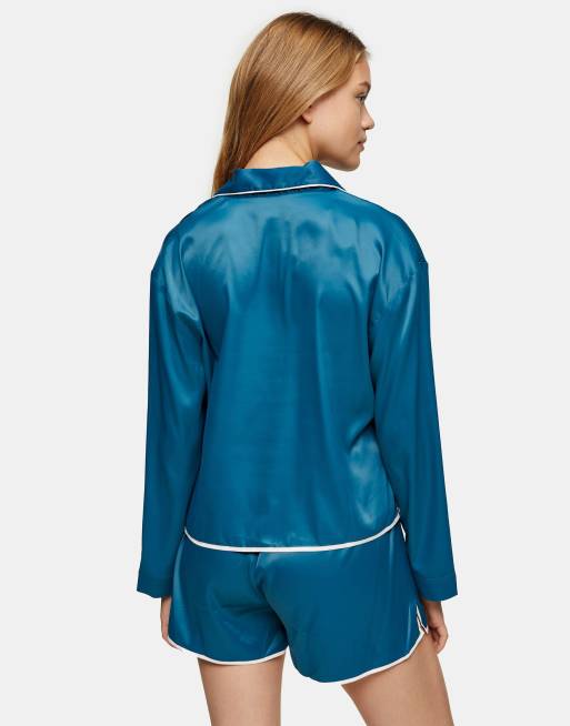 Topshop - Pigiama corto in raso verde-azzurro, 2 di 3