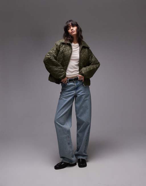 Topshop – Pikowana kurtka w kolorze khaki