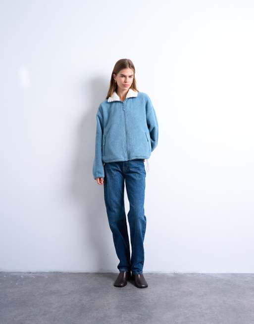 Topshop - Pile blu soffice con chiusura con zip e collo a imbuto, 3 di 4