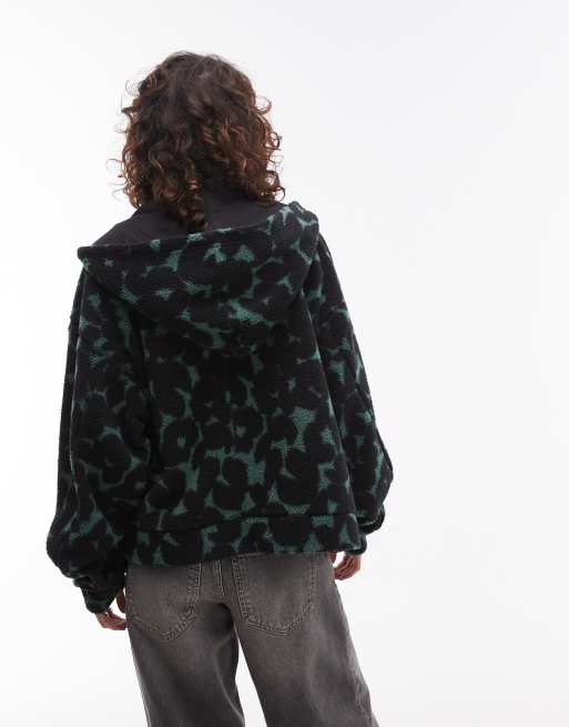 Topshop - Pile con zip verde con stampa leopardata astratta, 4 di 4