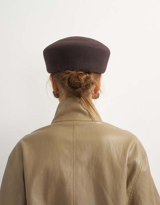 Topshop pillboxhatt i chokladbrun, 3 av 3