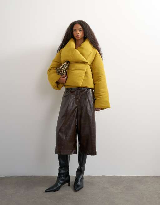 Topshop pillow puffer jacket in mustard, 2 of 4