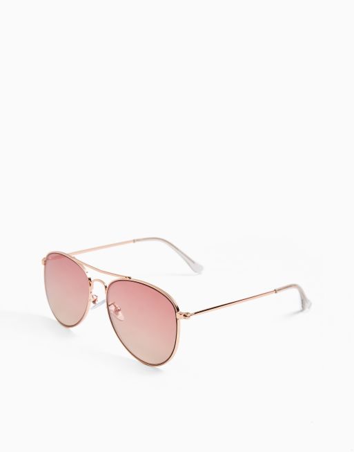 Topshop - Pilotenzonnebril met rose gold metalen montuur en roze spiegelglazen