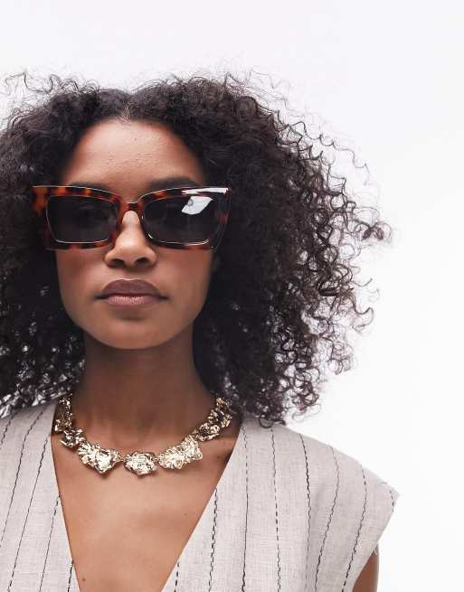 Topshop - Pine - Oversized cat eye zonnebril in tortoise