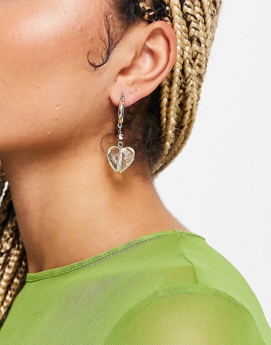 Topshop pink and green mismatch heart charm drop hoop earrings in gold