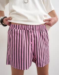 Model wearing Pink and purple stripe boxer short in pink