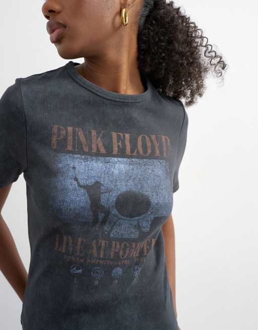 Topshop Pink Floyd licensed shrunken half sleeve tee in washed black, 3 of 4
