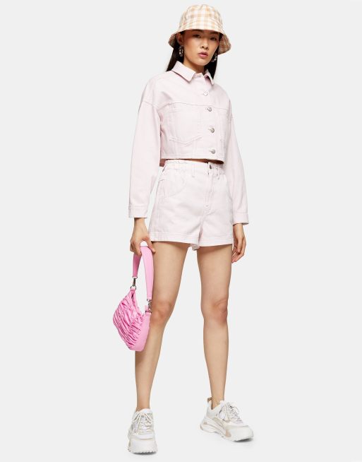 Topshop - Pink højtaljede denimshorts, 3 af 4