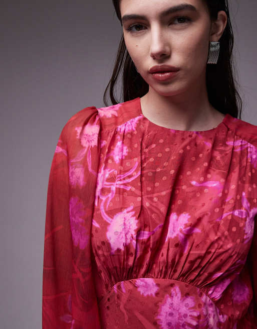 Topshop - Pink midikjole med samlet bryst, 3 af 4