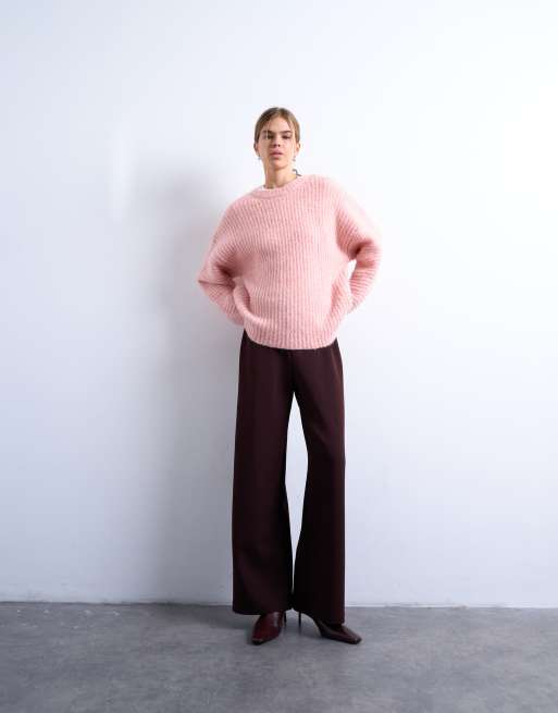 Topshop - Pink og ribstrikket trøje med ballonærmer, 2 af 4