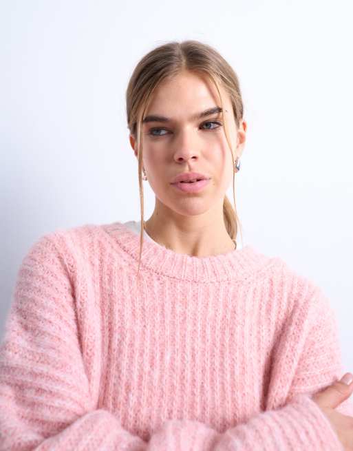 Topshop - Pink og ribstrikket trøje med ballonærmer, 3 af 4