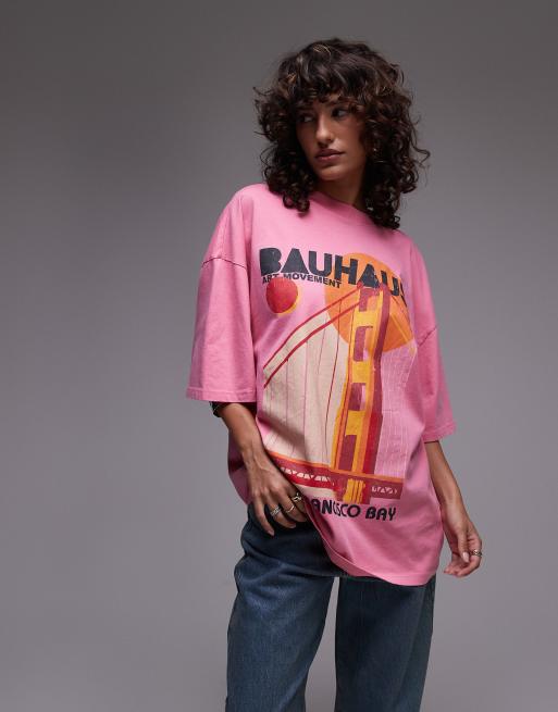 Topshop - Pink oversized T-shirt med Bauhaus-grafik, 2 af 4