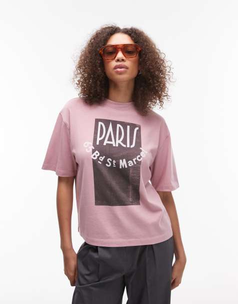 Topshop - Pink oversized T-shirt med 'Paris'-grafik - view 1