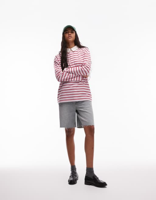 Topshop - Pink stribet polotop med lange ærmer, 4 af 4