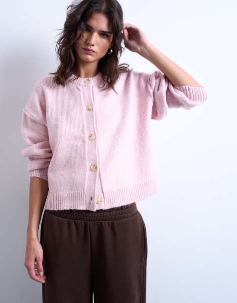 Topshop - Pink strikket afslappet cardigan med synlige sømme - view 1