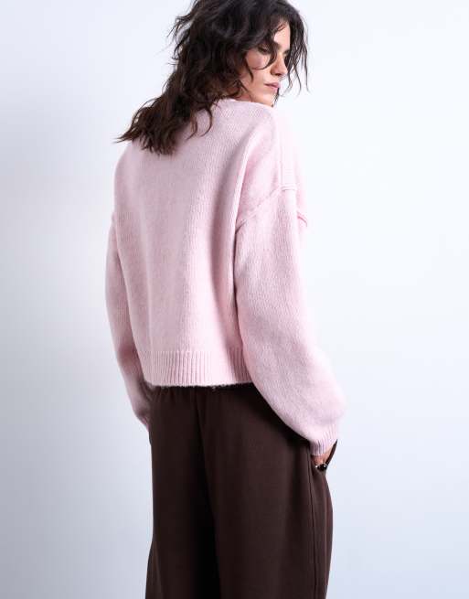 Topshop - Pink strikket afslappet cardigan med synlige sømme, 3 af 4