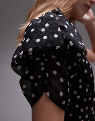 Topshop Pinned Sleeve Mini Tea Dress In Black
