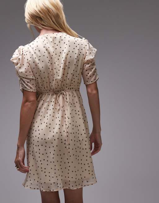 Topshop pinned sleeve mini tea dress in ecru polka dot, 4 of 4
