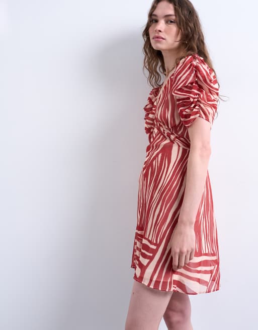 Topshop pinned sleeves mini tea dress in red and beige zebra, 2 of 4