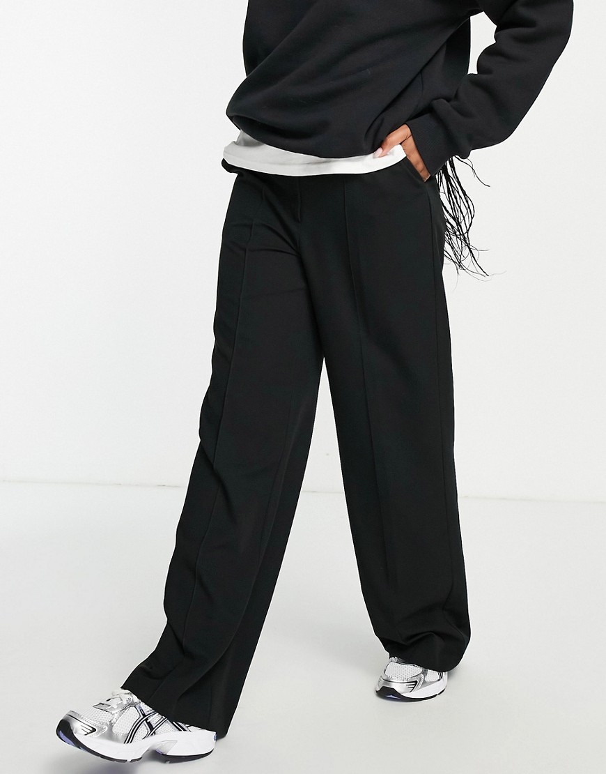 Topshop pinseam elastic back straight slouch tailored trouser in black