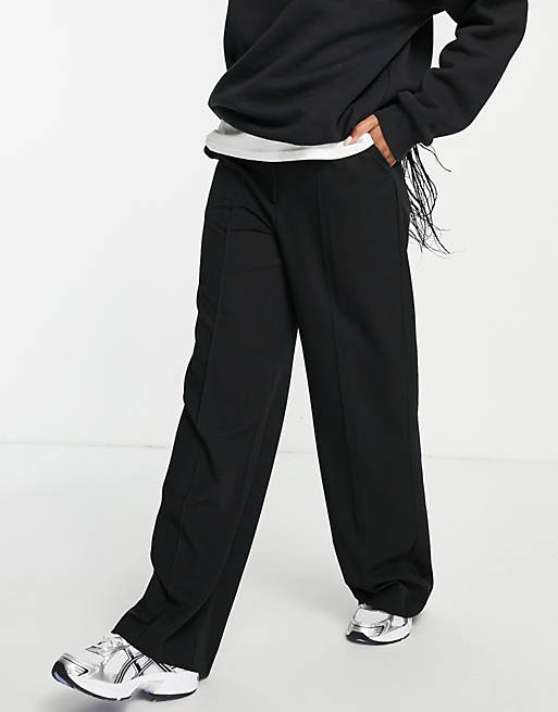 Topshop pinseam elastic back straight slouch tailored trouser in black ...