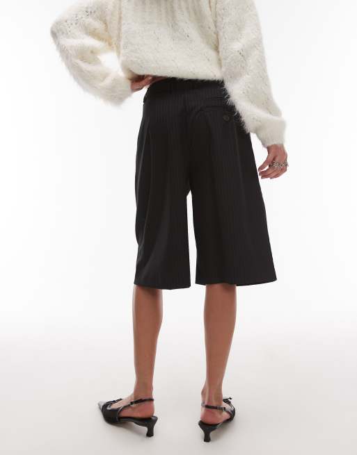 Topshop pinstripe awkward length short in black