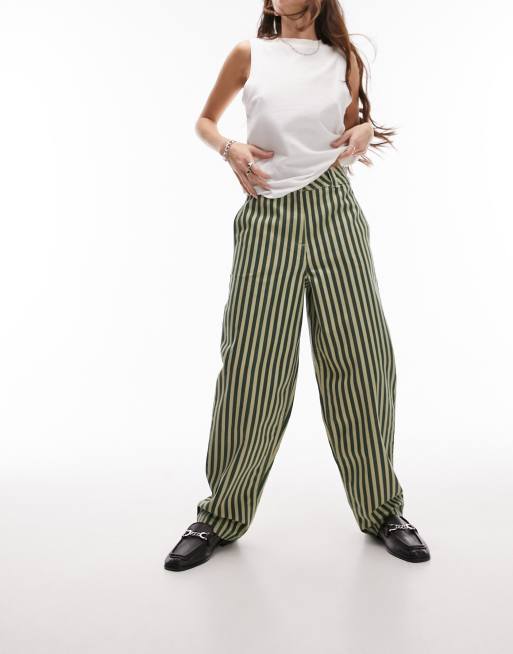 Shop High waist pinstripe twill suiting wide leg pants