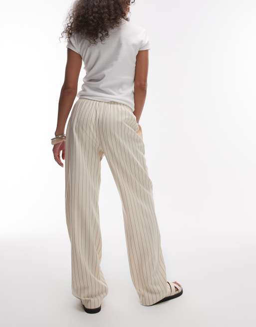 Topshop pinstripe bobbi boxer jogger in beige
