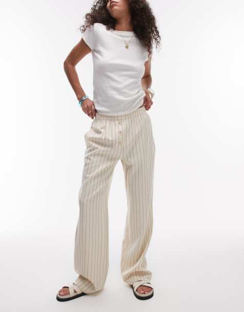 Topshop pinstripe bobbi boxer sweatpants in beige - view 1
